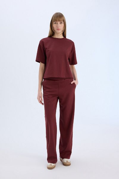 DeFacto Relax Fit Crew Neck Basic Solid Short Sleeve Burgundy T-Shirt C7630Ax25Sp