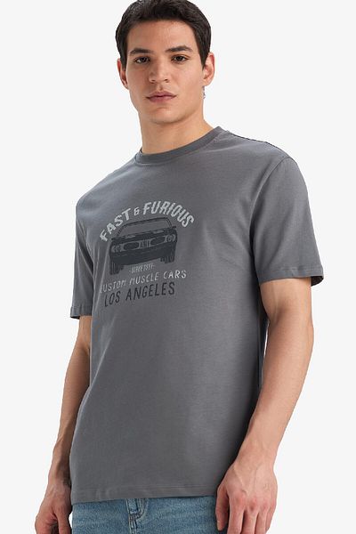 DeFacto 100% βαμβάκι Fast & Furious Regular Fit Crew λαιμόκοψη κοντομάνικο μπλουζάκι E0621ax25sm