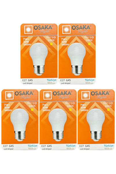 Osaka (5 Adet) Osaka 7W (50W) Sarı Işık E27 Duylu (Kalın Duy) Led Mini Ampul