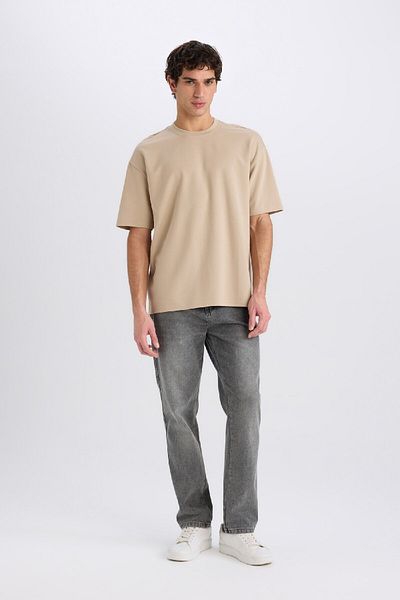 DeFacto Oversize Φαρδιά Εφαρμογή Crew Λαιμόκοψη κοντό μανίκι Basic απλό βαρύ ύφασμα T-shirt X3926az25sp