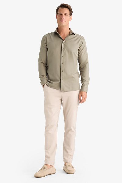 DeFacto Πουκάμισο Polo Neck Slim Fit Oxford - Μακρύ μανίκι, ίσια εφαρμογή R4340AZ25SP