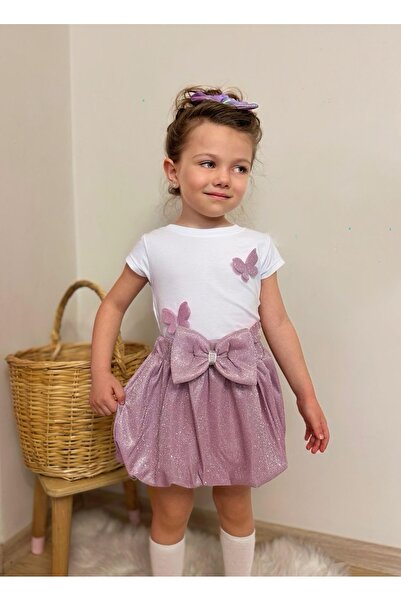 EBRU ÖZÖRGÜCÜ Devojčica majica sa leptirima Sa šljokicama set suknje sa balonima