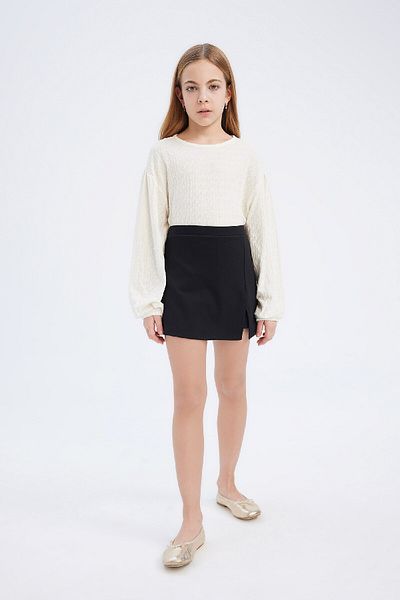 DeFacto 2-Piece Set for Girl - Crew Neck, Long Sleeve Blouse, Shorts, Skirt E0795A825Sm