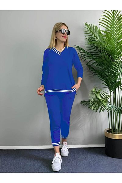 modaserdem Women's Long Sleeve Rib Detail Viscose Two Thread Double Suit