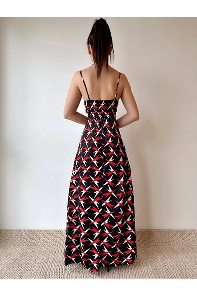 modaserdem Women's Rope Strap V-Neck Chest and Back Low-Cut Long Dress