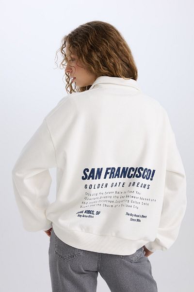 DeFacto Oversize Back Printed Thick Sweatshirt with Half Zip - E1524Ax24Wn