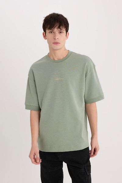 DeFacto Μπλουζάκι από βαρύ ύφασμα με στάμπα Loose Fit Crew Neck D8462AX25SP