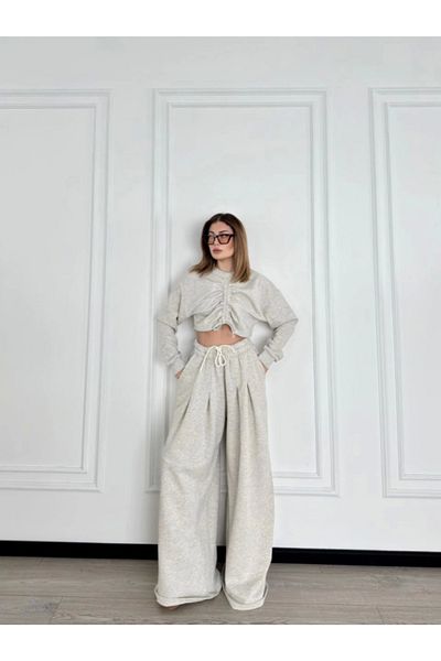 modaserdem Long Sleeve Grey Toppare and Pants Two Piece Suit