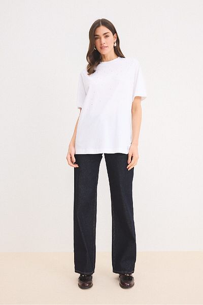 DeFacto Regular Fit Crew Neck Basic Απλό κοντομάνικο λευκό μπλουζάκι τουνίκ E1397ax25sp