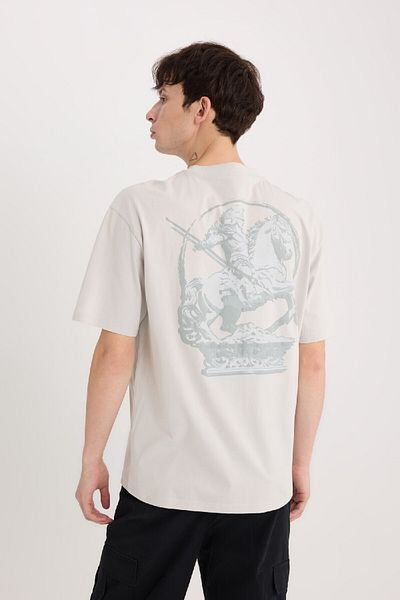 DeFacto 100% Cotton Boxy Fit Crew Neck Back Printed Short Sleeve T-Shirt D9342Ax25Sp