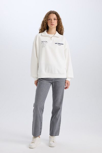 DeFacto Oversize Back Printed Thick Sweatshirt with Half Zip - E1524Ax24Wn