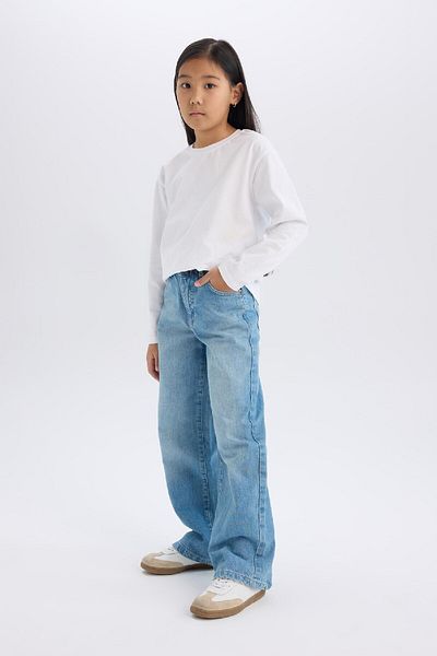 DeFacto Pantaloni de jeans cu picioare late pentru fete D9157A825SP