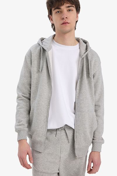 DeFacto Comfort Fit Hooded Soft Furry Inside Basic Plain Thick Zippered Sweatshirt D7599Ax25Sp
