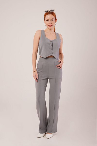 modaserdem Gray Women's Thick Strap Buttoned Vest & Pants