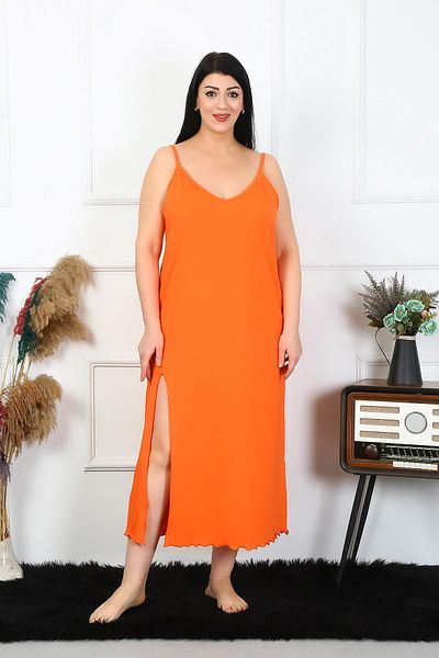 modaserdem Women's Large Size Rope Strap Cotton Long Nightgown-Orange-90% Cotton