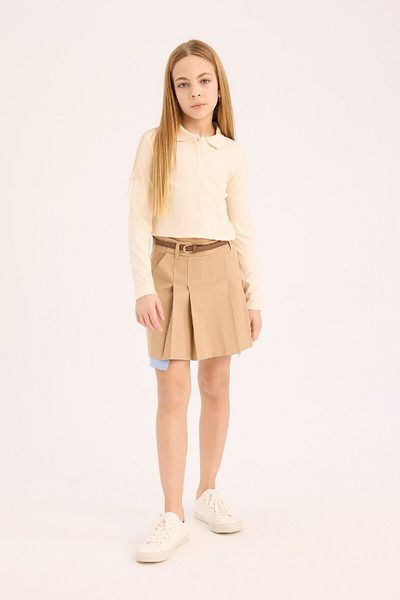 DeFacto Schmal geschnittenes, geripptes, langärmliges Polo-T-Shirt für Mädchen B7407a825sp