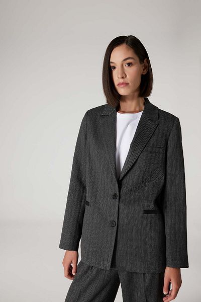 DeFacto Sorbe X Oversize Striped Blazer Jacket - Wide Fit, Buttoned Collar D9916Ax24Au