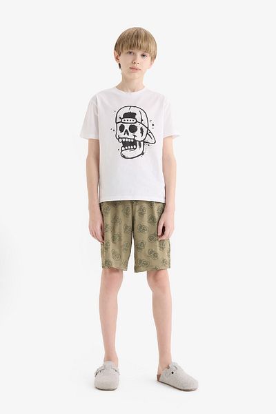 DeFacto Boy's Pajama Set - Printed Short Sleeve Top with Elastic Waistband
