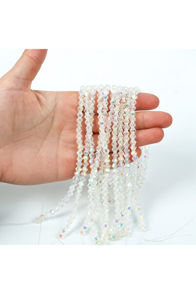 yfhobi 1 Dizi ( 50-55 Adet ) - 5 mm Piramit Kristal Cam Boncuk Dizisi, Şeffaf...