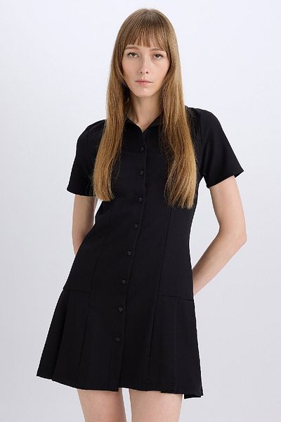 DeFacto Μίνι φόρεμα με πλισέ με κοντό μανίκι Polo Neck Basic D4203ax24au