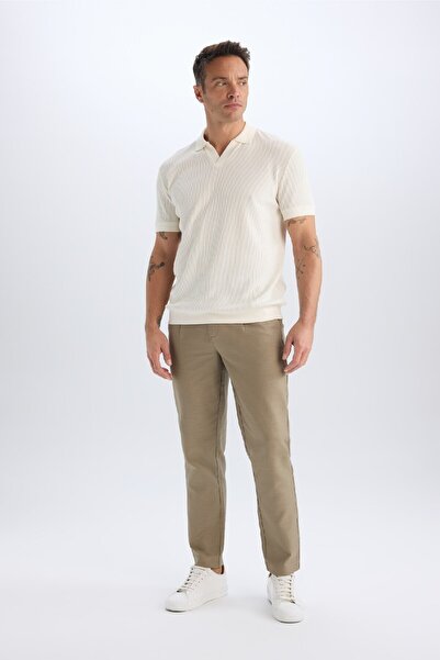 DeFacto 100% Cotton Relax Fit Relaxed Cut Straight Leg Linen Look Summer Fabric Trousers D4251Ax25Sm