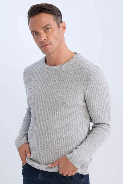 DeFacto Standard Fit Crew Neck Textured Knitwear Sweater E0811Axns