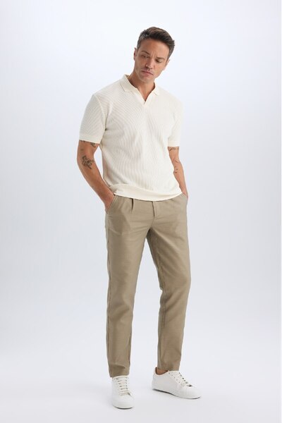 DeFacto 100% Cotton Relax Fit Relaxed Cut Straight Leg Linen Look Summer Fabric Trousers D4251Ax25Sm