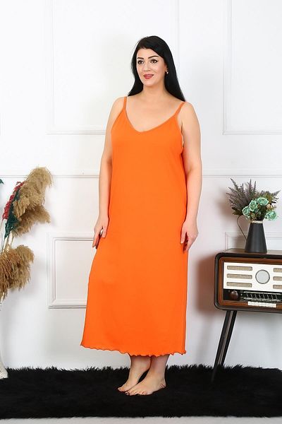 modaserdem Women's Large Size Rope Strap Cotton Long Nightgown-Orange-90% Cotton