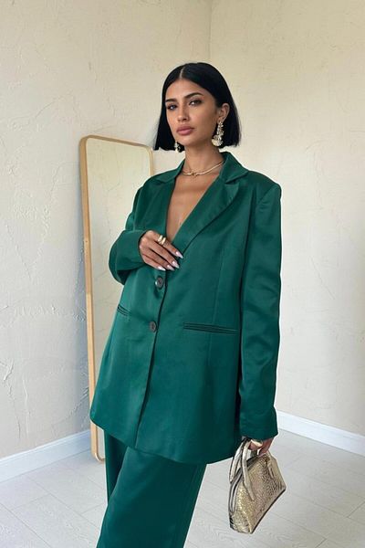 modaserdem Emerald Satin Jacket and Pants Suit