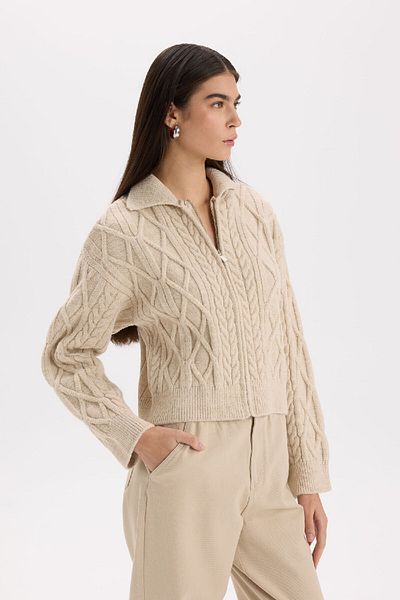 DeFacto Regular Fit Polo Neck Zippered Knitwear Cardigan D9160Ax24Wn