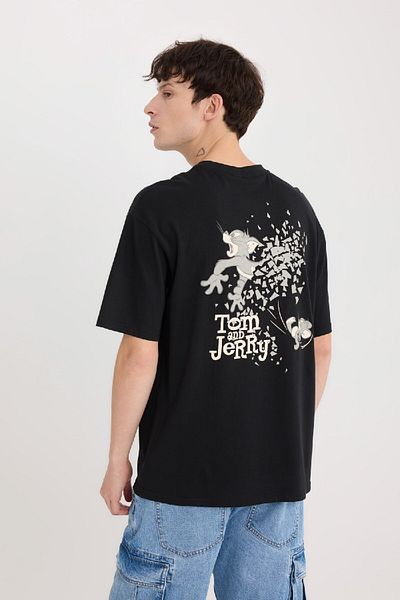 DeFacto 100% βαμβάκι Tom & Jerry Boxy Fit Crew λαιμόκοψη με στάμπα κοντομάνικο μπλουζάκι D6790ax25sp