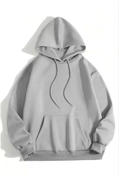 modaserdem Unisex Γκρι μπλουζάκι με κουκούλα - 3 κλωστές βαμβακερό