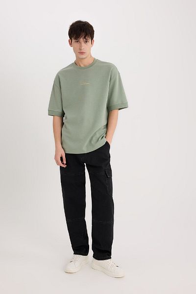 DeFacto Μπλουζάκι από βαρύ ύφασμα με στάμπα Loose Fit Crew Neck D8462AX25SP
