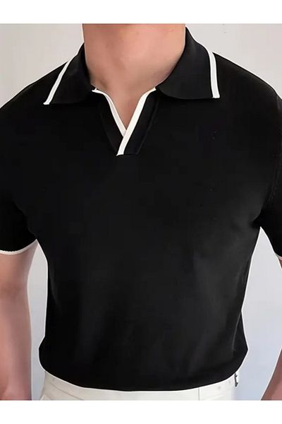 modaserdem Men's Long Sleeve Collared Knitwear Blouse