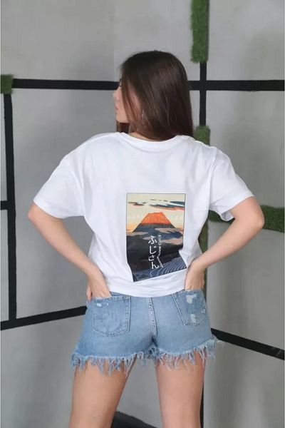 modaserdem Λευκό μπλουζάκι Unisex Oversize με στάμπα με λαιμόκοψη