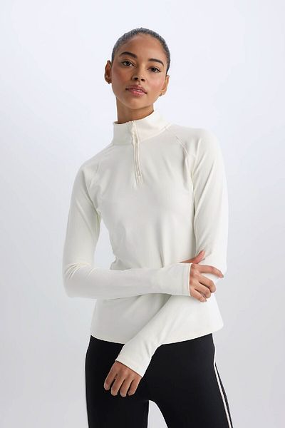 DeFacto DeFactoFit Standard Fit Sport-Langarm-T-Shirt mit Stehkragen B0811AX25SP