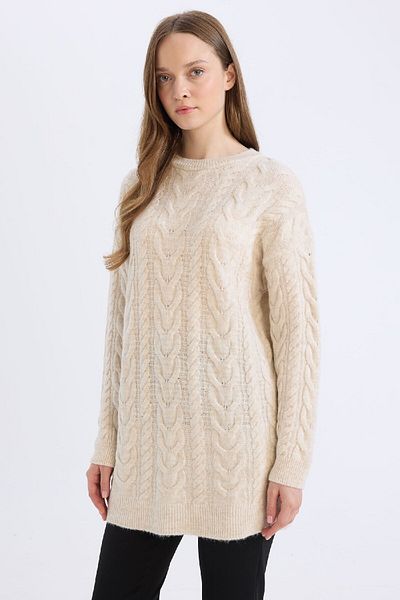 DeFacto Regular Fit Crew Neck Hair Knit Pattern Knitwear Sweater Tunic B4284Ax24Wn