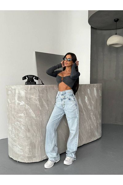 DENİKK KTrend Design special, cu nasturi, detaliu în talie, cu picioare largi, pantaloni Palazzo confortabili 1425