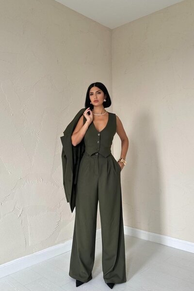 modaserdem Haki Klas Ceket Ve Yelek Ve Pantolon Takım