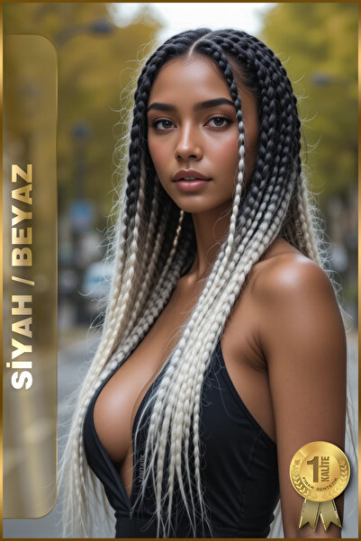 TAM TARZ Afrika Örgüsü Ve Rasta İçin Sentetik Saç - 2 Renkli / Siyah-Beyaz