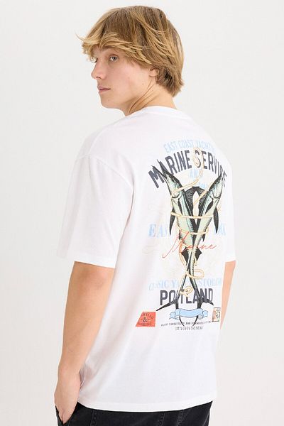 DeFacto 100 % Baumwolle, Oversize-T-Shirt mit weitem Schnitt, Rundhalsausschnitt und Rückenaufdruck, kurzärmelig, D7814ax25sp