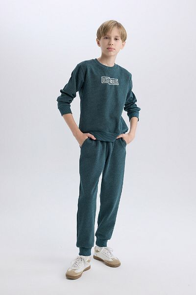 DeFacto Crew Neck Printed Sweatshirt and Elastic Sweatpants for Boy 2-Piece Set D9853A825Sp