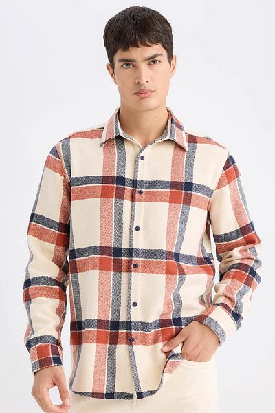 DeFacto Koszula flanelowa z długim rękawem w kratkę Regular Fit E0989Ax24Wn