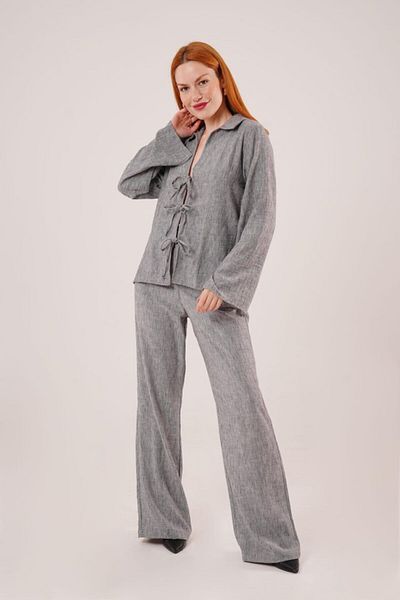 modaserdem Detailed Front Tie Pants & Shirt, Two Piece Set (Two Piece Set)