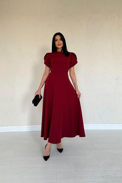 modaserdem Rochie britanică burgundă cu decor cu fundă pe spate