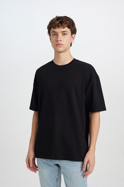 DeFacto Oversize Φαρδιά Εφαρμογή Crew Λαιμόκοψη κοντό μανίκι Basic απλό βαρύ ύφασμα T-shirt X3926az25sp