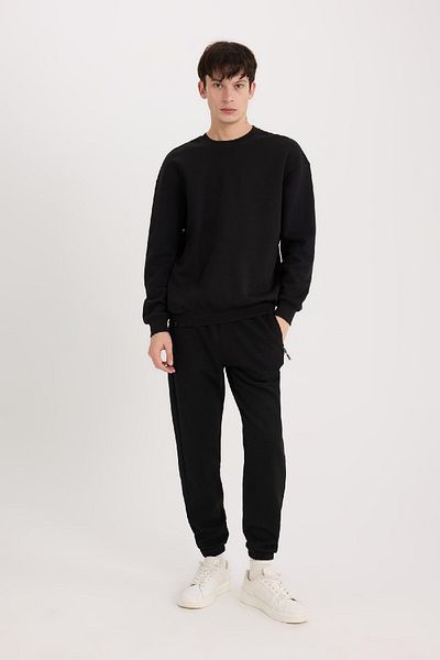 DeFacto Φούτερ Boxy Fit Crew Neck Basic απλό πικέ φούτερ E1519AX25SP