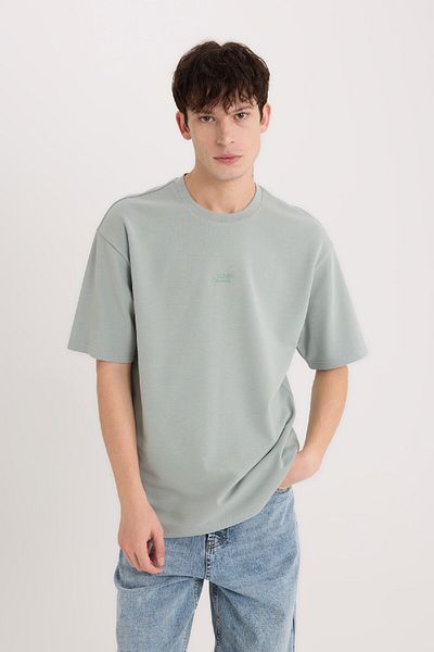 DeFacto Boxy Fit Crew Neck Printed Short Sleeve Heavy Fabric T-Shirt D5508Ax25Sp