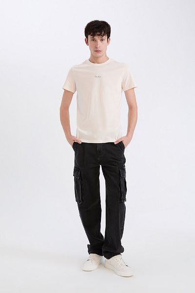 DeFacto 100% Cotton Slim Fit Slim Fit Crew Neck Printed Short Sleeve T-Shirt D5565Ax25Sp