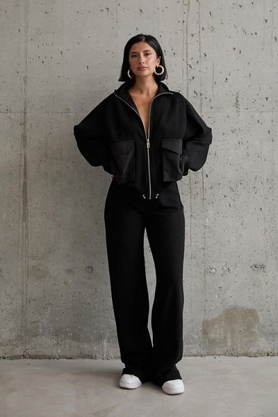 modaserdem Black Pocketed Knitwear Jacket and Trousers Set